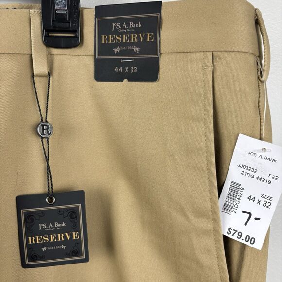 NWT Jos. A. Bank 44x32 Khaki Cotton Reserve Tailored Fit Chino Mens Pants - Picture 2 of 5
